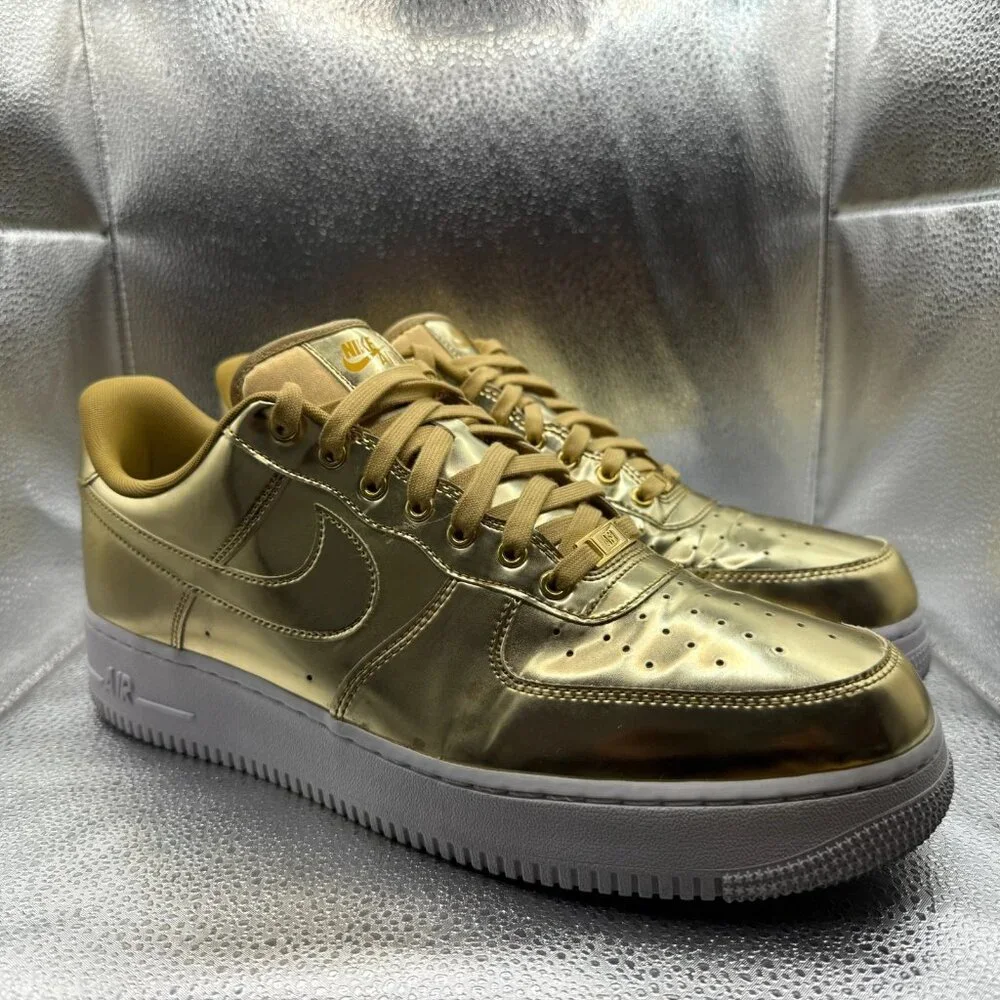 Size 14 - Nike Air Force 1 SP Metallic Gold Womens Leather Sneakers‎ CQ6566-700